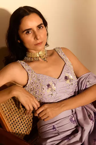 Very peri lilac sequins pant saree set