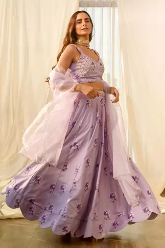Very Peri Lilac Sequins Kali Lehenga Set