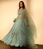Dusty Teal Sequins Kali Lehenga Set