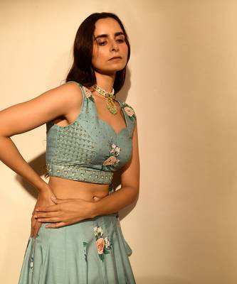 Dusty Teal Sequins Kali Lehenga Set 3
