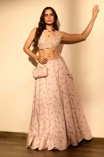 Rosey Pink Sequins Kali Lehenga Set