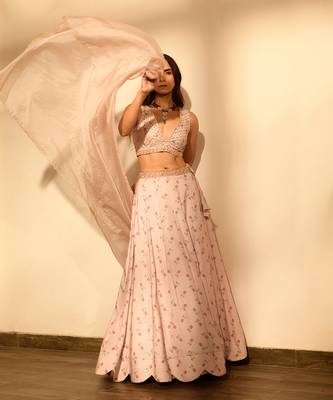 Rosey Pink Sequins Kali Lehenga Set 3