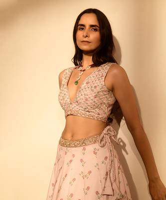 Rosey Pink Sequins Kali Lehenga Set 4