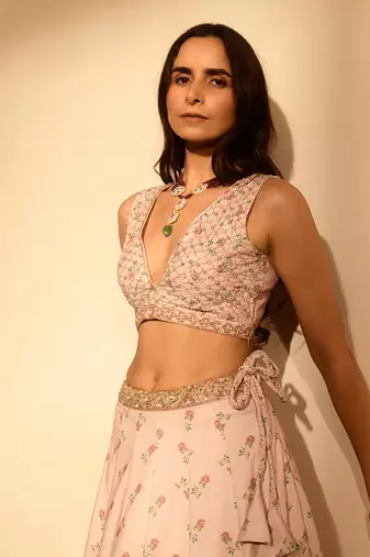 Rosey Pink Sequins Kali Lehenga Set