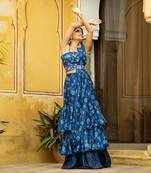 Midnight blue ruffle saree with blouse