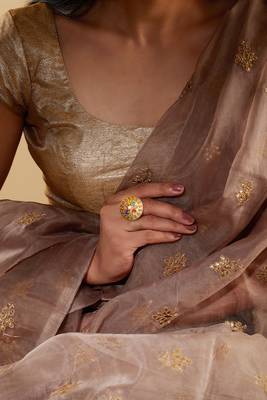 Matte Gold-Plated Multicolor Stones Adjustable Ring 2