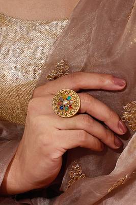 Matte Gold-Plated Multicolor Stones Adjustable Ring 1