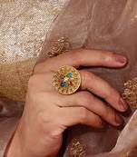 Matte Gold-Plated Multicolor Stones Adjustable Ring