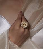 Gold-Plated Pearl-Studded Jadau Adjustable Ring