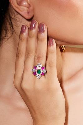 American Diamond Multicolor Adjustable Silver Ring 1
