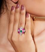 American Diamond Multicolor Adjustable Silver Ring