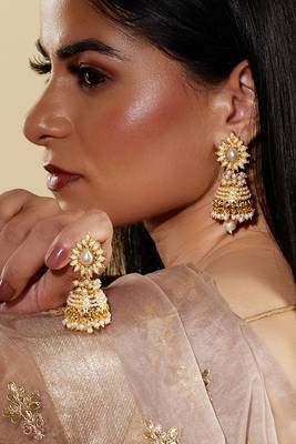 Pearl Gold Drop Shaped Stud Traditional Jhumka 1
