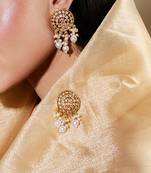 Stone Studded Earrings With Pearl Hangings