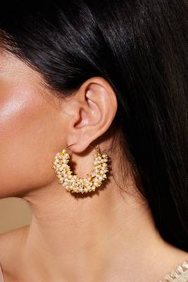 Pearl Gajra Hoops In Gold Plating 1