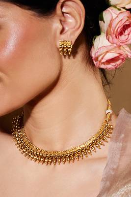 Gold Beaded Temple Jewellery Set For Women 1