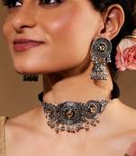 Silver Oxidised Choker Jewellery Set For Women