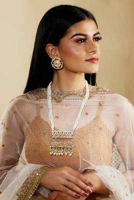 Pearl Kundan Multicolor Rani Haar With Studs Jewellery Set For Women 2