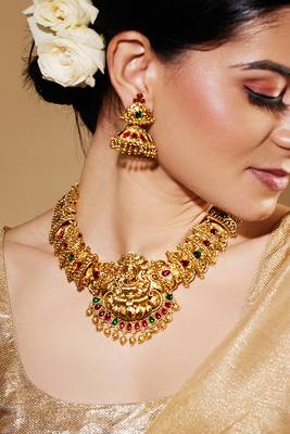 Gold Plated Lakshmi Temple Jewellery Set For Women With Jhumka 1