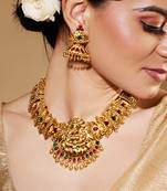 Gold Plated Lakshmi Temple Jewellery Set For Women With Jhumka