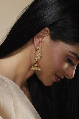 Gold Plated Pearl Jhumka Earrings for Women 3