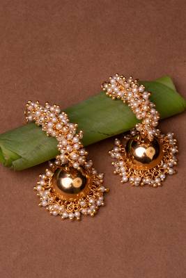 Gold Plated Pearl Jhumka Earrings for Women 1