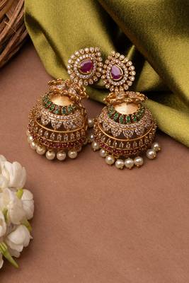 American Diamond Gold-Plated Multicolor Statement Traditional Jhumka 2