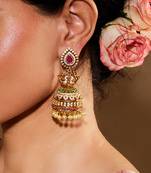 American Diamond Gold-Plated Multicolor Statement Traditional Jhumka