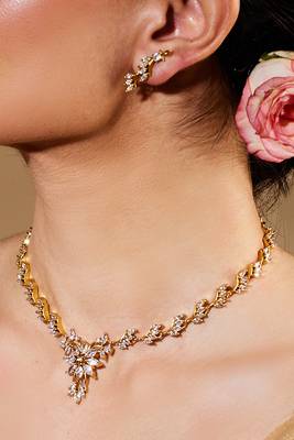 Alloy Stone Studded Gold Plated Necklace Set 1