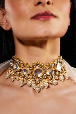 Gold-Plated Uncut Kundan-Studded Polki Choker Jewellery Set 1