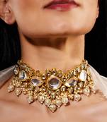 Gold-Plated Uncut Kundan-Studded Polki Choker Jewellery Set