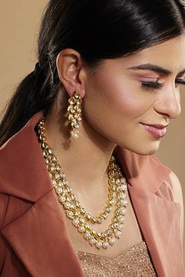 Kundan Pearl-Studded Double Layered Jewellery Set For Women 1