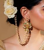 Gold-Plated Lakshmi Jhumka With Pearl Ear Chain