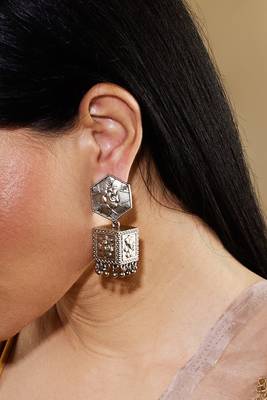 Ganesha Silver Lookalike Oxidised Jhumka 1