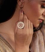 Gold-Plated Dual Toned Meenakari Adjustable Ring With Pink Stone