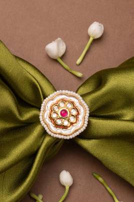 Gold-Plated Dual Toned Meenakari Adjustable Ring With Pink Stone 2