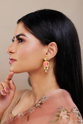 Pink Stone Kundan Drop Earrings 1
