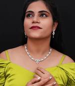 Silver color american diamond premium necklace set