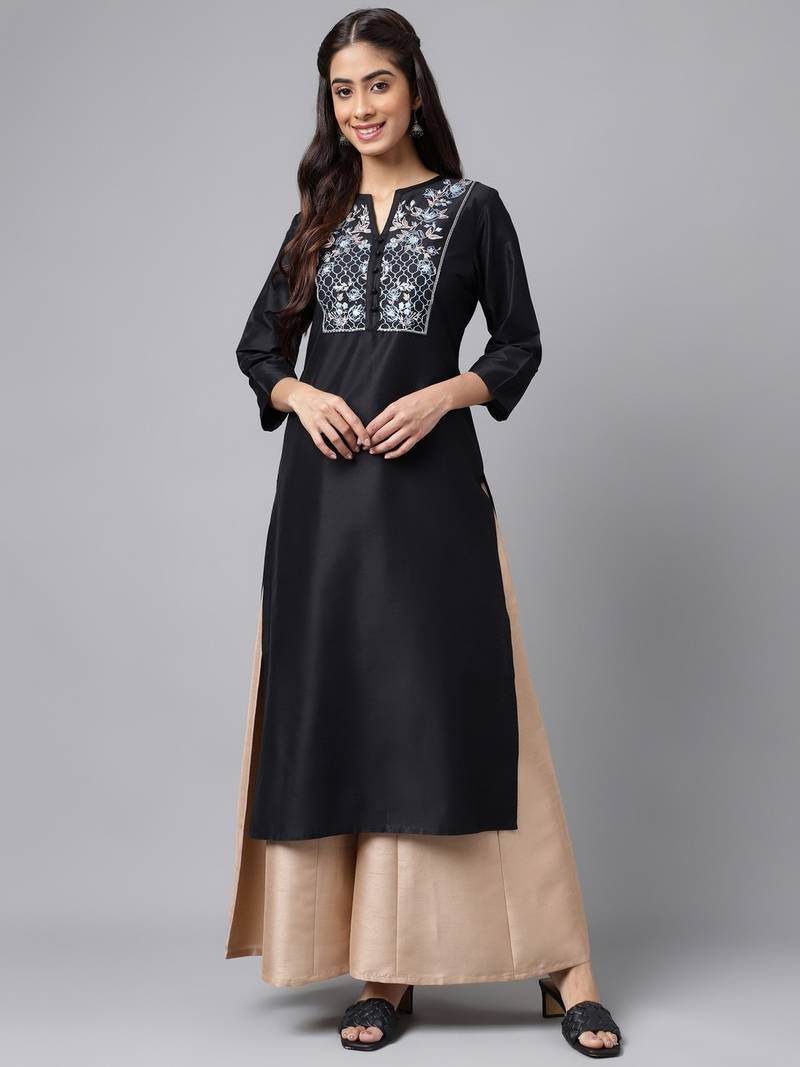 Black Colour Ethnic Kurti For Party Festive Looks
