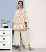 Musthave Cream Colour Trendy Looks Fancy PartyWear Ethnic Kurti Dress