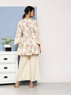 Musthave Cream Colour Trendy Looks Fancy PartyWear Ethnic Kurti Dress 2