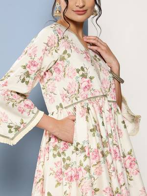 Musthave Cream Colour Trendy Looks Fancy PartyWear Ethnic Kurti Dress 3