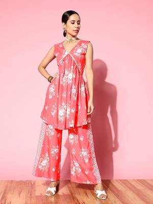 Musthave Red Colour Trendy Looks Fancy PartyWear Ethnic Kurti Dress 1