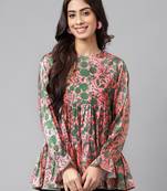 Smart and Trendy Pink Colour Floral Printed Short Kurti