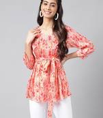 Smart and Trendy Peach Colour Floral Printed Short Kurti