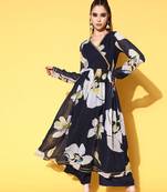 Elegantly Beautiful Navy Blue Colour Floral Printed Beautiful Partywear Kurti Bottom Set