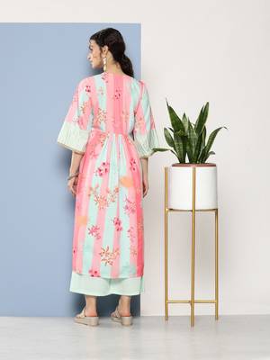 Elegantly Beautiful Pink Colour Floral Printed Beautiful Partywear Kurti Bottom Set 2