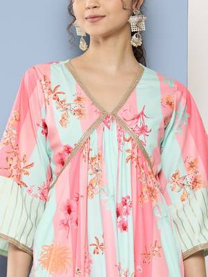 Elegantly Beautiful Pink Colour Floral Printed Beautiful Partywear Kurti Bottom Set 3