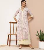 Elegantly Beautiful Cream Colour Floral Printed Beautiful Partywear Kurti Bottom Set
