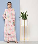 Designer Pink Colour Floral Printed Girlish Festive Wear Kurti Bottom Set