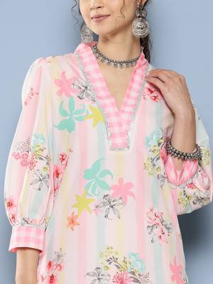 Designer Pink Colour Floral Printed Girlish Festive Wear Kurti Bottom Set 3